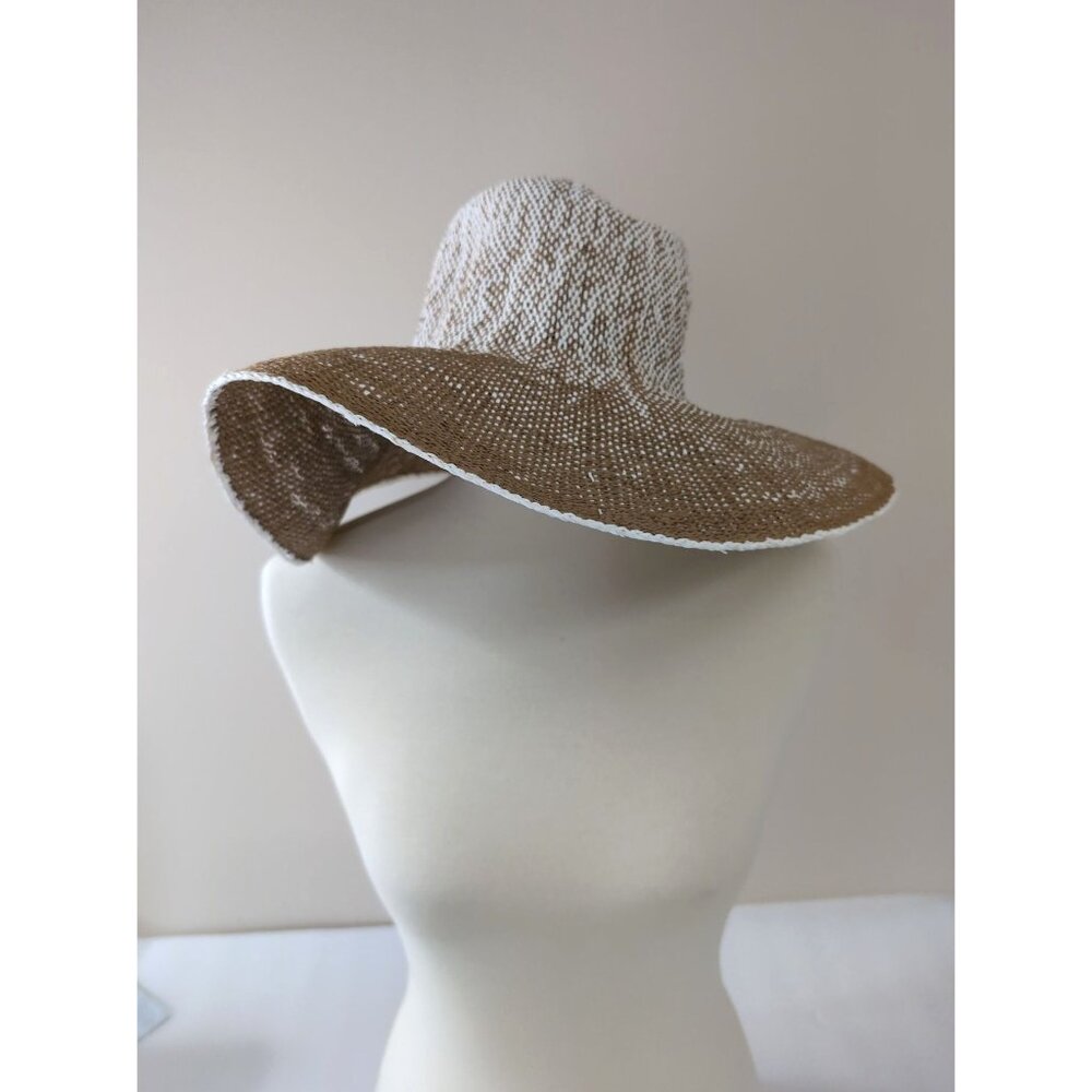 Wide Brim Straw Sun Hat in Natural Brown and White